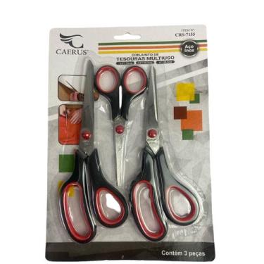 Imagem de Kit tesoura de inox c/ ponta fina e cabo de plastico, nao escolar, c/ 