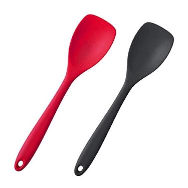 Imagem de Conjunto de 2 colheres de espátulas de silicone, antiaderentes resistentes ao calor, assadeiras de cozinha, raspadores de silicone, misturadores para mexer, colher e misturar, vermelho e preto