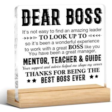 Imagem de Boss Gifts for Men Women, Boss Appreciation Gifts Desk Decor Sign Boss's Day Gifts Best Going Away Retirement Gifts for Boss Manager Coworker Mentor Office Gifts Placa acrílica para mesa, 10 x 10 cm