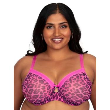 Imagem de Curvy Couture Malha transparente feminina, cobertura total sem forro, suporte sexy plus size, Oncinha rosa, 40G