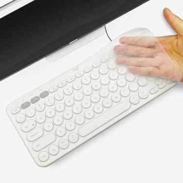 Imagem de YONGMAI Protetor de teclado de silicone ultrafino premium, compatível com teclados sem fio ergonômicos Logitech K380, layout dos EUA, transparente