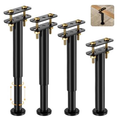 Imagem de VETIN 4 peças de pernas de suporte de cama de altura ajustável de 25 a 43 cm, pernas de suporte de estrutura de cama de aço extra durável com base mais larga, perna de suporte de ripa de cama para uso