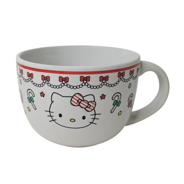 Imagem de Silver Buffalo Caneca de sopa de cerâmica Sanrio Hello Kitty Christmas Holiday Candy Cane, 680 g