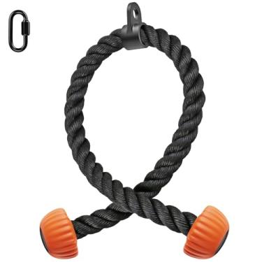 Imagem de SELEWARE Corda de tríceps com extremidades de borracha macia antiderrapante acessórios de treino para academia em casa preto e laranja 91 cm de comprimento