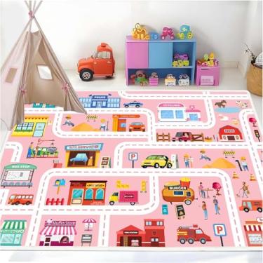 Imagem de Xyrjova Tapete infantil para sala de jogos, carro, tapete de brincar, vida urbana, tapete lavável, mapa da cidade divertido para quarto de meninas, 1,6 x 2,4 m