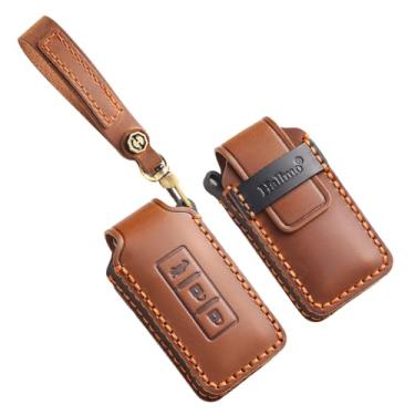Imagem de HIBEYO Capa de chaveiro personalizável compatível com Mitsubishi Delica D5 para Mitsubishi Outlander 2014 Pajero Delica acessórios chaveiros personalizados de couro genuíno - B tipo marrom