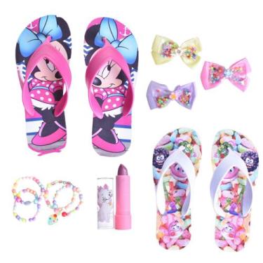 Imagem de kit Chinelo Feminino Infantil Meninas Minnie e Finni Casual +Laço +Pul