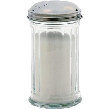 Imagem de Rocky Mountain Goods Dispensador de açúcar de vidro de 350 ml com tampa de aço inoxidável – Despejador estilo retrô para cafeteria e bancada – coqueteleira transparente