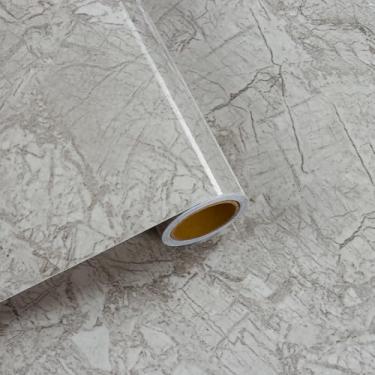 Imagem de VaryFloral Papel de parede de mármore cinza bege mármore granito papel de contato descascar e colar bancadas 30 cm x 299,7 cm envoltório de vinil de mármore brilhante à prova d'água para cozinha