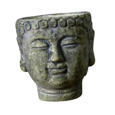 Imagem de Generic Plantador de cabeça de buda, recipiente de flores de planta, vaso de flores decorativo de cimento colecionável para restaurante, sala de estar, pátio, Verde
