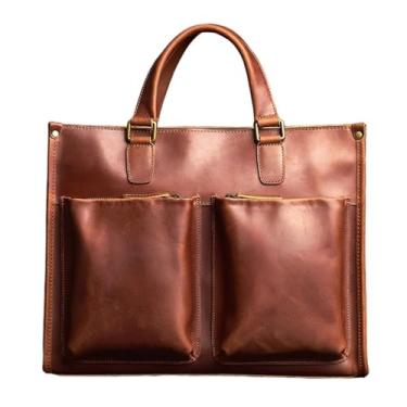 Imagem de Bolsa masculina de couro genuíno vintage bolsa de ombro masculina marrom moda empresarial bolsa para laptop de 14 polegadas(Brown)