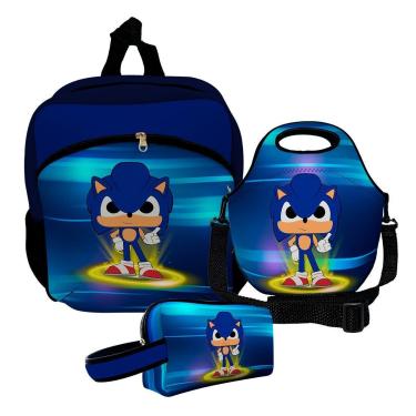 Imagem de Kit Escolar Mochila de Costas + Lancheira + Necessaire Plus – ISOPRENE – Menino Sônico-Unissex