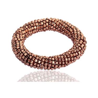 Imagem de Touchstone Pulseira indiana de contas coloridas de Bollywood com contas de metal batidas, pulseira larga aberta em tom dourado ou branco para mulheres., 10 inch, Contas de liga e vidro, Sem Pedra