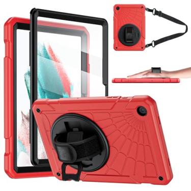 Imagem de Stweap Capa para Samsung Galaxy Tab A9+ 11 polegadas 2023 (SM-X210/X216/X218), protetor de tela integrado com alça de mão e suporte + alça de ombro para tablet Galaxy A9 Plus (vermelho + preto)