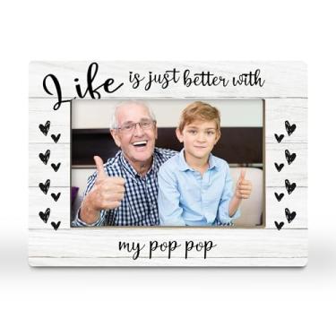 Imagem de CGBHW Porta-retrato pop pop para presente, obrigado avô, papai, presentes de netos, netos, presentes pop para papoula, vovô, homens, porta-fotos, 10 x 15 cm, horizontal para exibição de mesa