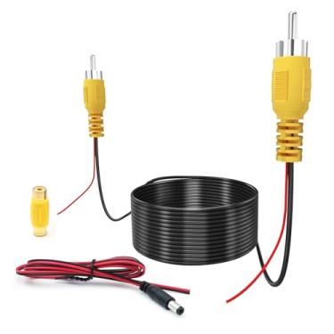 Imagem de ZZH Cabo de vídeo RCA blindado duplo para monitor e câmera de reserva, cabo de extensão RCA com fio de detecção (10 metros), cabo de extensão AV com vídeo RCA, acoplador fêmea e cabo de alimentação,