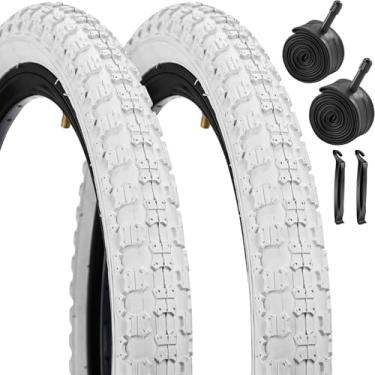 Imagem de APEXRUN Pneus de bicicleta infantil pacote com 2 pneus de bicicleta e par de tubos internos com alavancas de pneu conjunto de substituição 40,6 x 5,125 cm pneu de bicicleta dobrável para BMX MTB