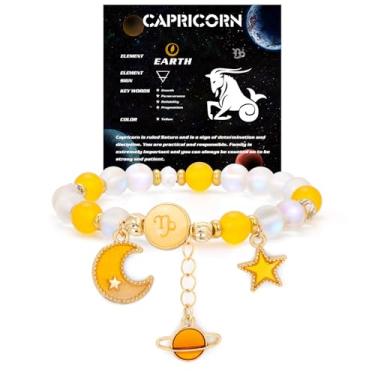 Imagem de Vinswet Pulseira do zodíaco para homens e mulheres, signo de estrela de pedra natural constelação horóscopo presentes, 7.48, Pedra, Sem Pedra Preciosa