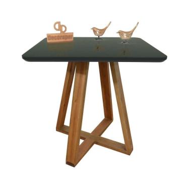 Imagem de Mesa Jantar Base X Tampo Quadrado Laca Com Vidro 80cm Preto