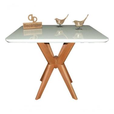 Imagem de Mesa Jantar Pandora Tampo Retangular Laca Com Vidro 100x70cm Off White