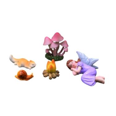 Imagem de WeiLaiKeQi 5pcs Figuras em miniatura Mini esculturas criativas, pequenos ornamentos de terrário de resina decoração de flores para plantador de peixes gramado