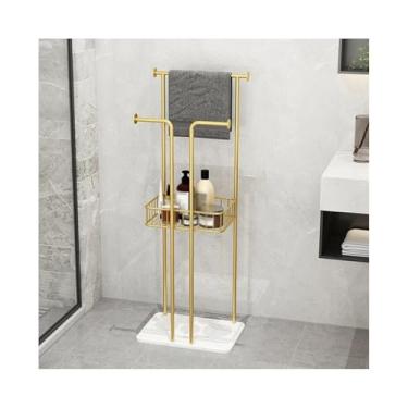 Imagem de Toalheiro de chão Toalheiro de banheiro moderno, piso simples, mármore, toalheiro de hotel de alta qualidade Toalheiro independente(Gold)
