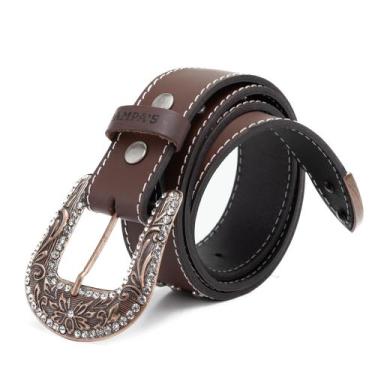 Imagem de Cinto Feminino Country Floral Cravejado Pedraria De Couro - Pampas Cou