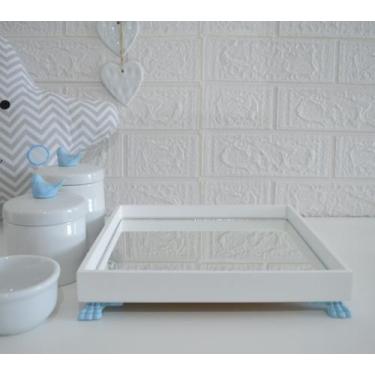 Imagem de Kit Higiene K049 Bandeja MDF Porcelanas Apliques Azul Quarto Bebê - Ci