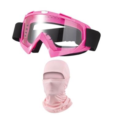 Imagem de LJDJ Óculos de motocross para motocicletas off-road para quadriciclo com proteção solar UV balaclava cobertura facial completa (rosa claro/transparente + máscara)
