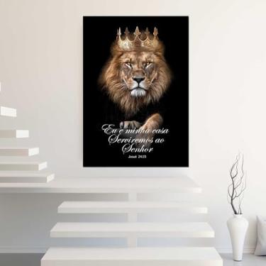 Imagem de Quadro com Moldura Leão de Judá Versículo Decorativo Grande Sala Quarto Hall