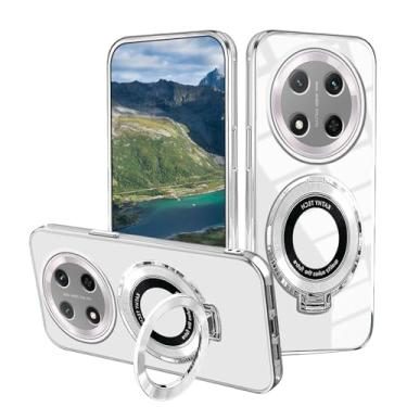 Imagem de Wousunly Capa compatível com Honor Magic 7 Lite com suporte magnético, capas de telefone Honor X9c silicone acessórios transparentes Funda capa protetora original de luxo à prova de choque (prata)