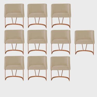 Imagem de Kit 10 Poltrona Cadeira Aurora Luxo Confort Industrial Ferro Bronze Veludo Bege - Ahz Móveis