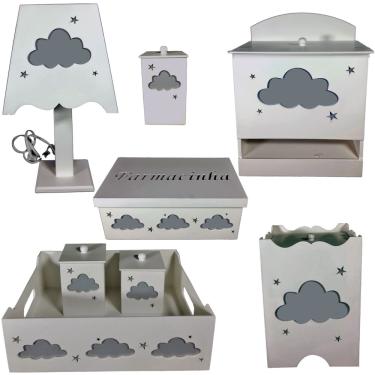 Imagem de Kit higiene bebe mdf decorado - nuvem cinza