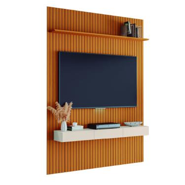 Imagem de Painel para TV até 70 Polegadas 1,80x2,40m Ripado com Nicho Arbo Cedro/Off White edn