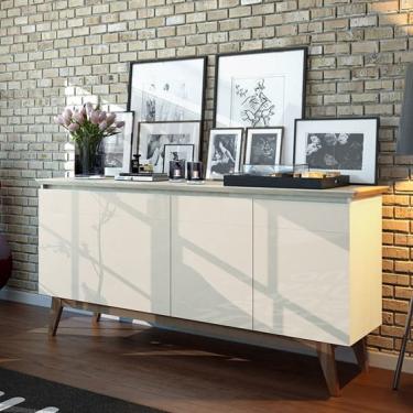 Imagem de Buffet Balcão Aparador Sala de Jantar e Estar Luxo Classic 4 Portas - Offwhite