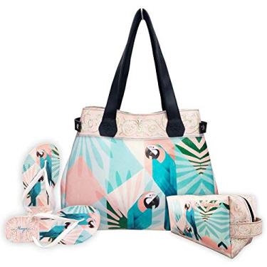 Imagem de Kit Tropical Feminino Araras Azuis com Bolsa, Necessaire e Chinelo, Magicc KIT-189