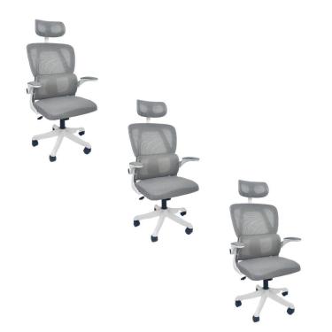 Imagem de Kit 3 Cadeiras de Escritório Presidente Executiva Oficial Legacy Cinza