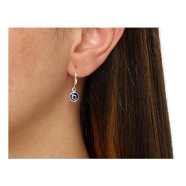 Imagem de Brinco Argola Com Pingente Olho Grego Azul Prata 925