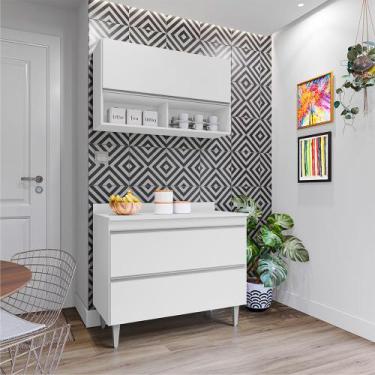 Imagem de Conjunto Balcão de Cozinha com Tampo Armário Aéreo Wollo MDP/BP Branco