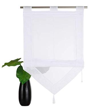 Imagem de SIMPVALE - Persiana romana para cozinha banheiro varanda - cortina de janela de voile transparente levantável com decoração de borla, branca, 60 x 140 cm