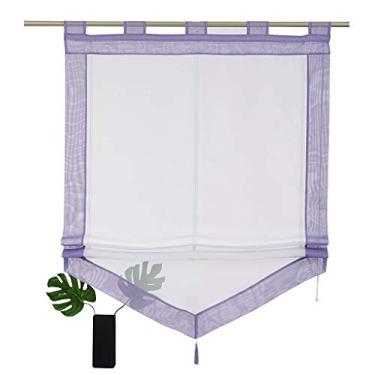 Imagem de SIMPVALE - Persiana romana para cozinha banheiro varanda - Cortina de janela de voile transparente levantável com decoração de borla, roxa, 45 x 140 cm