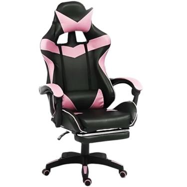 Imagem de Cadeira Escritório Gamer Ergonômica Reclinável Confortável Com Rodinha E Apoio Para Os Pés(Rosa)