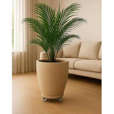 Imagem de vaso para plantas em polietileno escovado com suporte rodizio em gel  