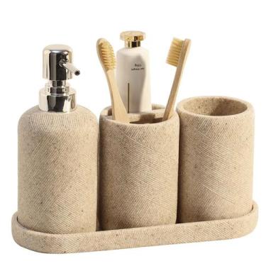 Imagem de Conjunto de Acessórios para Banheiro Haocoott 4 Peças - Resina Bege
