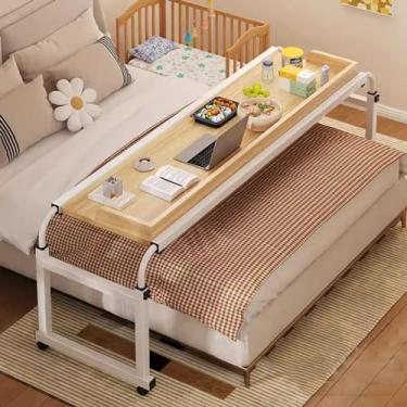 Imagem de Mesa móvel sobrecama com rodas, bandeja de alimentos, mesa médica, altura e comprimento, ajustável, para computador, laptop, carrinho em pé, tamanho king