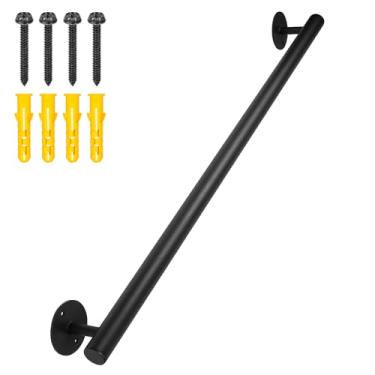 Imagem de Purife Barras de apoio de metal preto – Corrimão de escada de segurança de 88 cm – corrimão de escada interna/externa – ferro, revestimento a pó, preto
