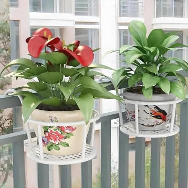 Imagem de Lzyjckh Suporte para vasos de flores sobre trilhos Vasos de cerca de ferro Recipiente para vasos de plantas pendurados para varanda, pátio, deck, grade de varanda,White,22×22×18cm