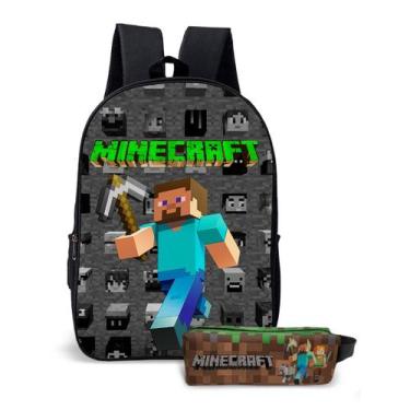 Imagem de Kit Mochila Com Estojo Escolar Infantil Game Estilo Blocos Para Menino