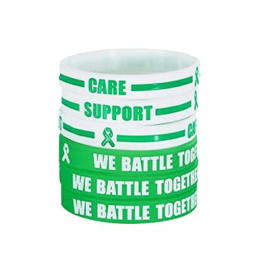 Imagem de Pulseiras de silicone para conscientização do câncer e causa de câncer com dizeres que lutamos juntos, ícone de fita com cuidado e suporte, presente para pacientes, sobreviventes, familiares e amigos da Brandwinlite, Verde, 8 inches