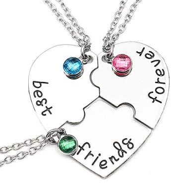 Imagem de Colar feminino BFF Best Friends Forever 3 para mulheres, presente de amizade, coração, quebra-cabeça, joia inicial, corrente, presentes para irmãs